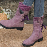 Women’s Elegant Mid-Calf Boots With Cozy Knitted Cuff