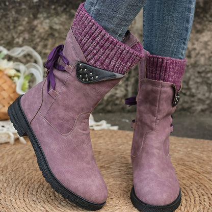 Women’s Elegant Mid-Calf Boots With Cozy Knitted Cuff
