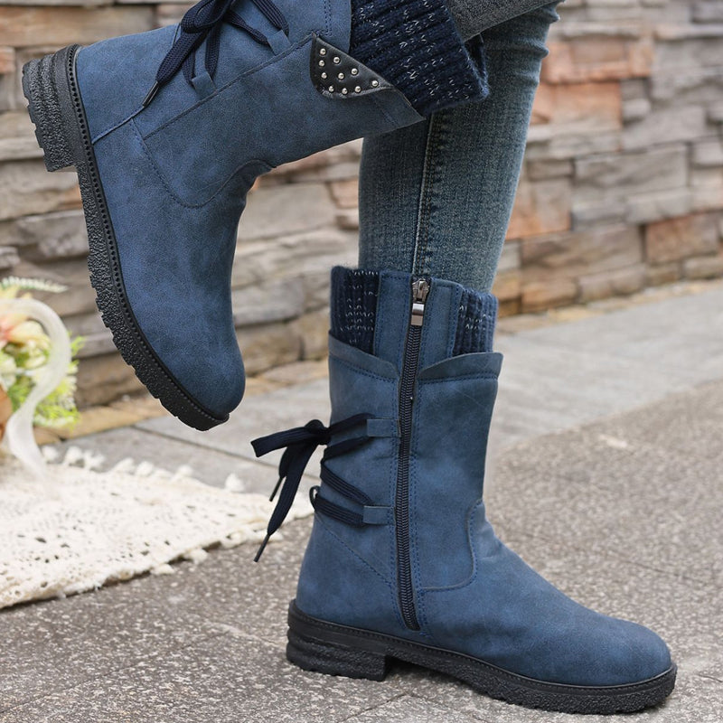 Women’s Elegant Mid-Calf Boots With Cozy Knitted Cuff