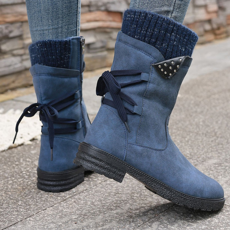 Women’s Elegant Mid-Calf Boots With Cozy Knitted Cuff