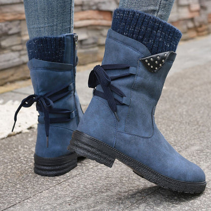 Women’s Elegant Mid-Calf Boots With Cozy Knitted Cuff