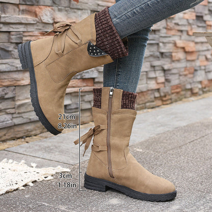 Women’s Elegant Mid-Calf Boots With Cozy Knitted Cuff