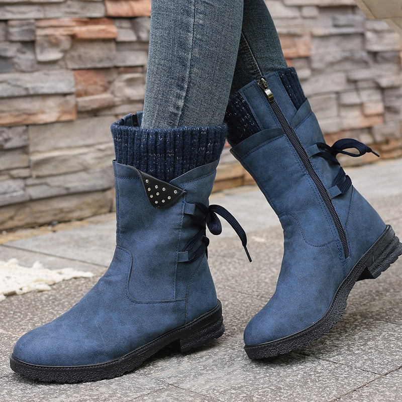 Women’s Elegant Mid-Calf Boots With Cozy Knitted Cuff