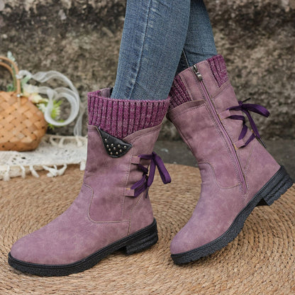 Women’s Elegant Mid-Calf Boots With Cozy Knitted Cuff