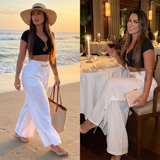 📢📢50% Rabatt!! ⏰Damen-Hose – Hoher Bund, Weites Bein, Mit Gürtelakzent & Vielseitiger Look ✨