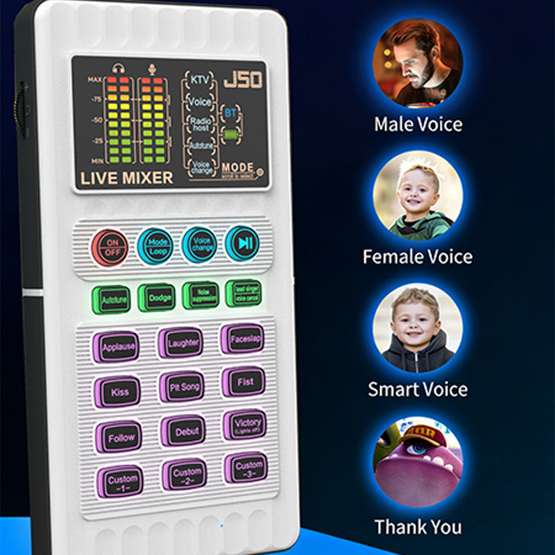 🎉 Neujahrsgeschenk – 60% RABATT!✨🎤 Tragbare Handheld-Live-Soundkarte (Stimmenverzerrer): Multifunktionale Effekte + Rauschunterdrückung – Streamen von überall!