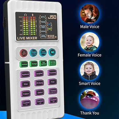 🎉 Neujahrsgeschenk – 60% RABATT!✨🎤 Tragbare Handheld-Live-Soundkarte (Stimmenverzerrer): Multifunktionale Effekte + Rauschunterdrückung – Streamen von überall!