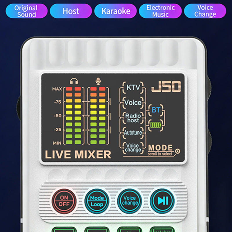 🎉 Neujahrsgeschenk – 60% RABATT!✨🎤 Tragbare Handheld-Live-Soundkarte (Stimmenverzerrer): Multifunktionale Effekte + Rauschunterdrückung – Streamen von überall!