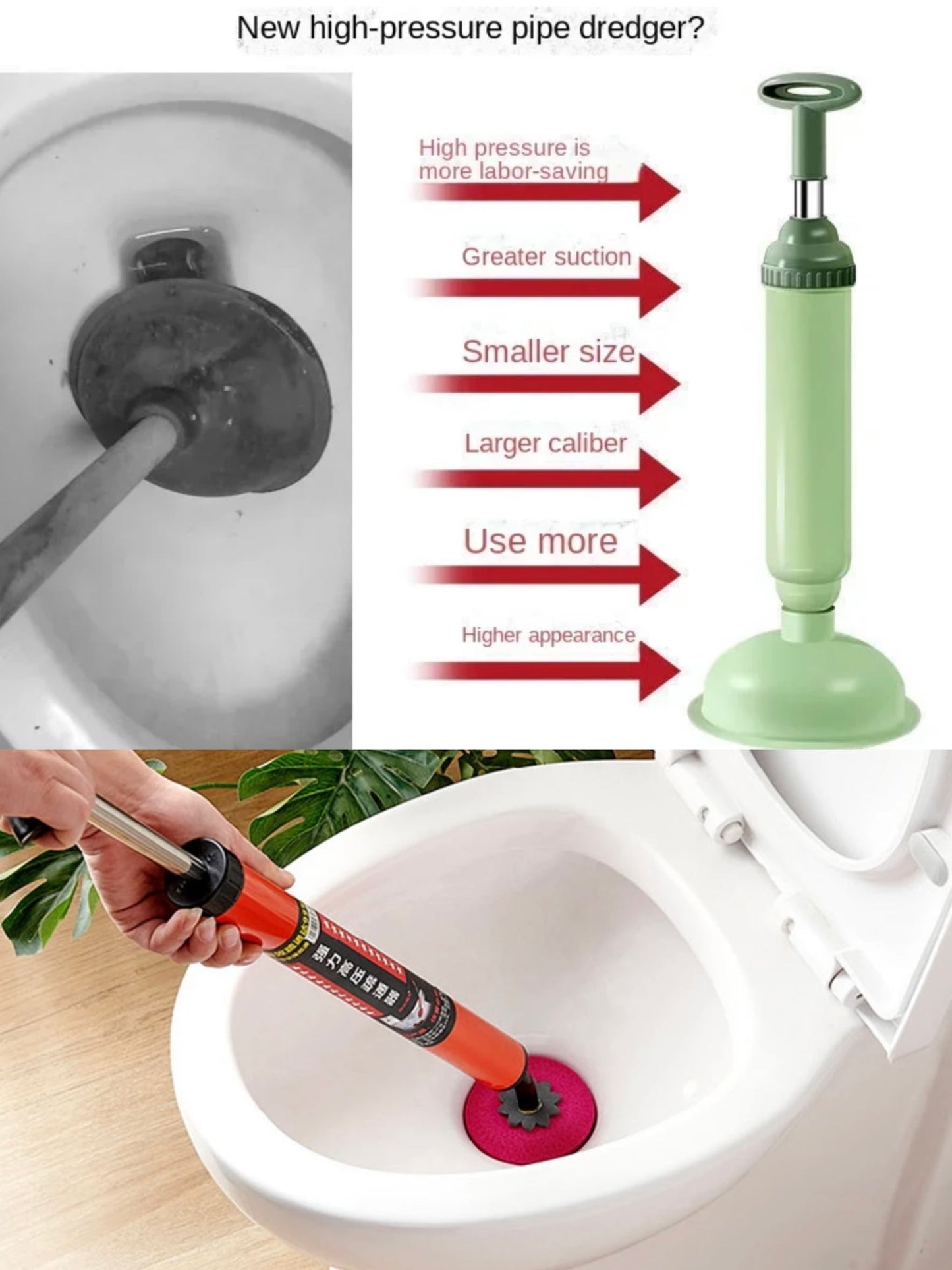 ✨【Letzter Tag – 50 % Rabatt】🔥🚽 Hochdruck-Toilettenentstopfung, sofortige Lösung🪠