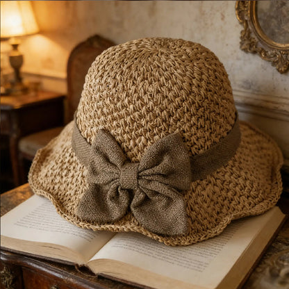 👒✨54 % Rabatt🔥Eleganter Sonnenhut aus geflochtenem Stroh mit Schleife