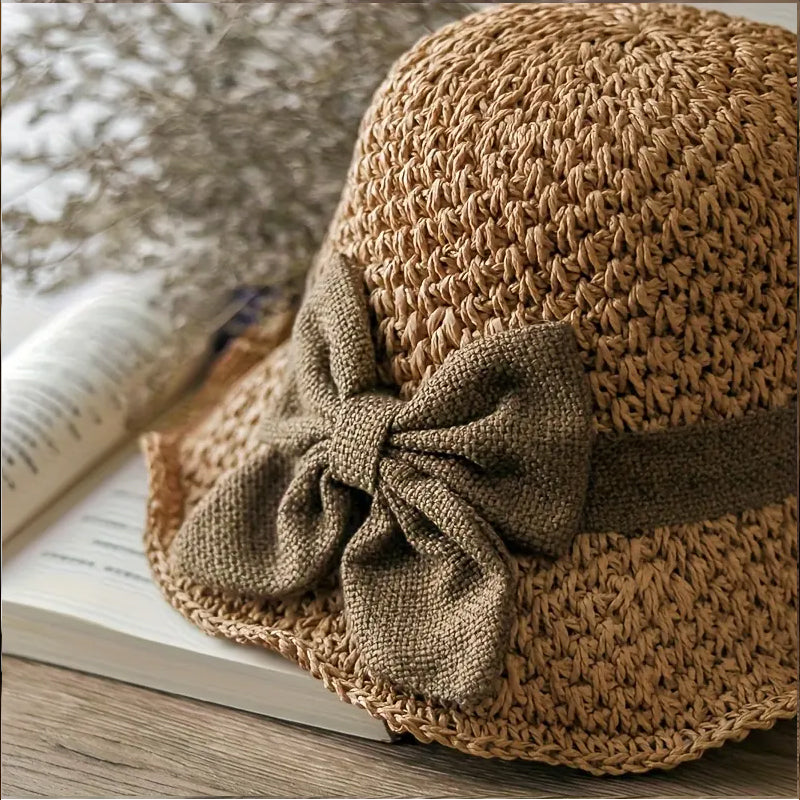 👒✨54 % Rabatt🔥Eleganter Sonnenhut aus geflochtenem Stroh mit Schleife