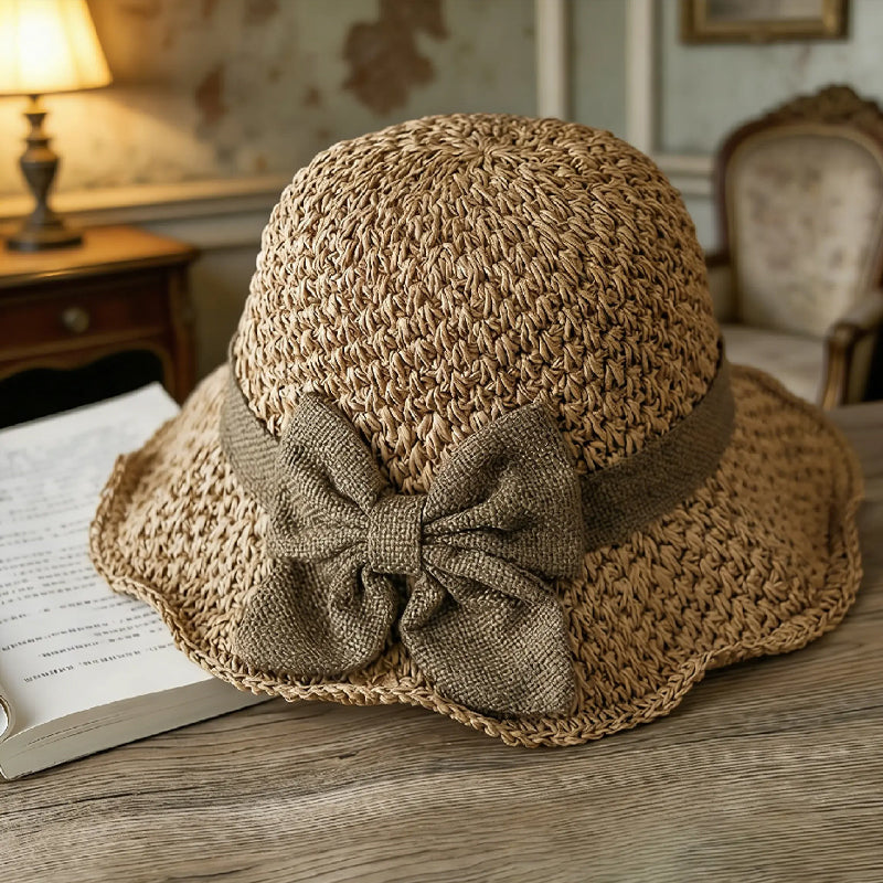 👒✨54 % Rabatt🔥Eleganter Sonnenhut aus geflochtenem Stroh mit Schleife